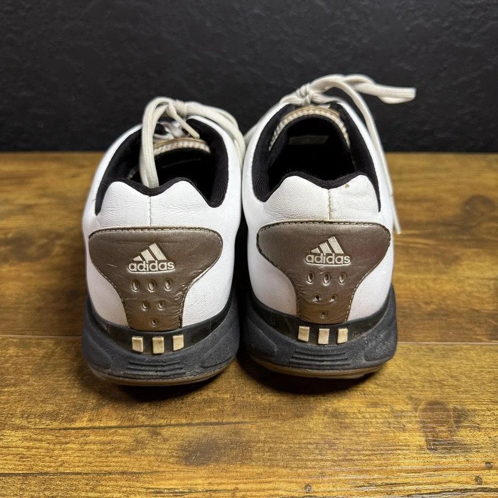 Adidas Powerband Chassis‎ 737853 White Bronze Leather Golf Shoes Mens 9